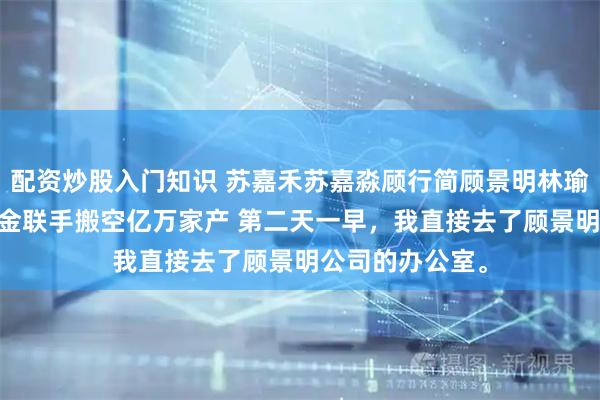 配资炒股入门知识 苏嘉禾苏嘉淼顾行简顾景明林瑜 觉醒后真假千金联手搬空亿万家产 第二天一早，我直接去了顾景明公司的办公室。